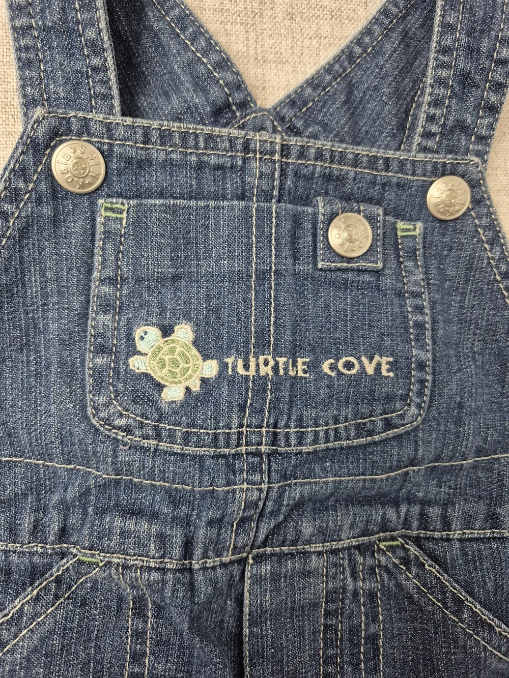 Vintage Y2k Koala Kids Baby Boys 12M Denim Turtle Shortalls & T-Shirt Set